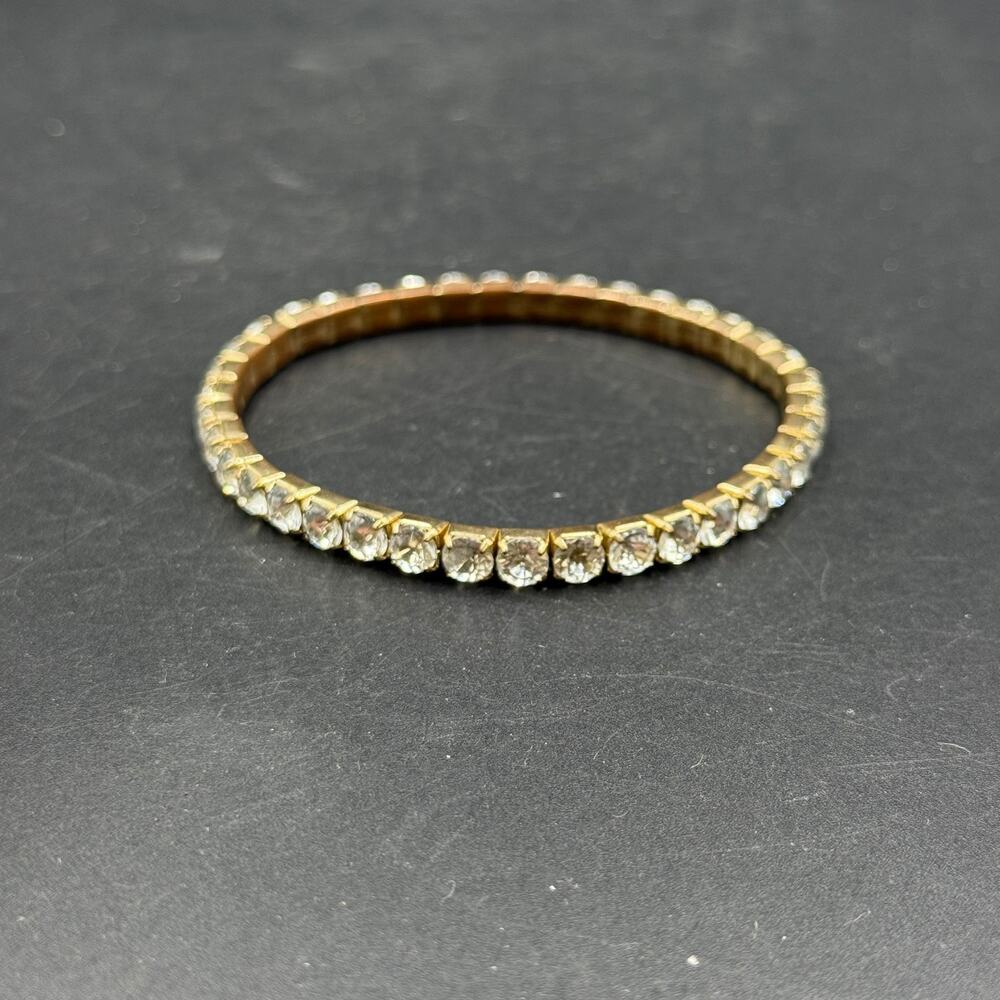 Vintage Gold Tone Tennis Bracelet Faux Rhinestone